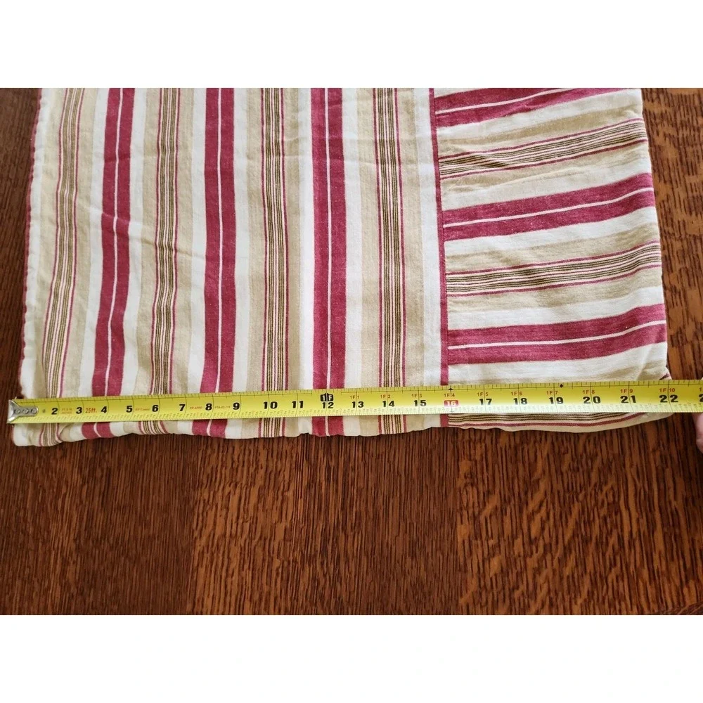 1/Pottery Barn 22X 22in Pillow Cover Red Tan Linen Blend Ticking Striped Zipper